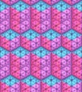 Vector seamless pattern. Isometric cubes and rectangular parallelepiped made of hexagon particles.