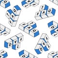 Vector seamless pattern with isometric keyboard buttons with question mark and FAQ, frequently asked questions. FAQ word and