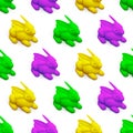 Vector seamless pattern with isometric rabbit toys. Easter repeating background