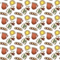 Vector seamless pattern. Japanese sweet food cake.