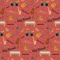 Vector seamless pattern with jazz big band musical instruments Royalty Free Stock Photo