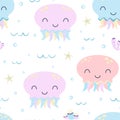 vector seamless pattern with jellyfishes and seaweed Royalty Free Stock Photo