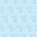 Vector seamless pattern with jumping dolphins blue background