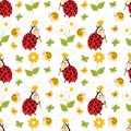 Vector Seamless Pattern with Ladybug, Snail and Butterfly. Insects Vector Royalty Free Stock Photo