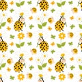 Vector Seamless Pattern with Ladybug, Snail and Butterfly. Insects Vector Royalty Free Stock Photo