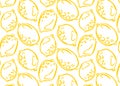 Vector seamless pattern with large lemons. Hand drawn citrus fruit design for summer fabric, wallpaper, kitchen decor, packaging, Royalty Free Stock Photo