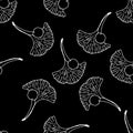 vector seamless pattern of leaves and berries of the medicinal tree ginkgo biloba. hand-drawn sketch of ginkgo biloba