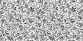 Vector seamless pattern with leaves and curls. Monochrome abstract floral background. Stylish monochrome texture