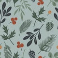 Vector seamless pattern with leaves, twigs and berries of the autumn forest