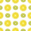 Vector seamless pattern from lemon and kiwi slices. Citrus