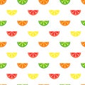 Vector seamless pattern with lemon, lime, orange slices. Citrus on white background. Summer theme. Fruits