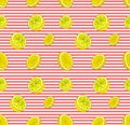 Vector Seamless Pattern with Lemons, Colorful Background Template, Striped Backdrop and Lemon Slices. Royalty Free Stock Photo