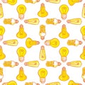 Vector seamless pattern with light bulbs. Hand drawn design. Royalty Free Stock Photo