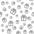 Vector seamless pattern with line gift boxes. Minimal background