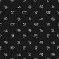 Vector seamless pattern with linear icons isolated on black background, set of construction tools Royalty Free Stock Photo