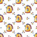 Vector seamless pattern in linear style. Kitchen electric appliances for cooking. Electric kettle