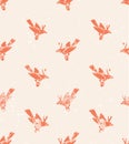 Vector seamless pattern. linocut style with birds. Royalty Free Stock Photo