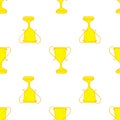 Vector seamless pattern made of gold cup. a pattern of a yellow cup in the style of doodles located on a white background. reward Royalty Free Stock Photo
