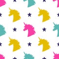 Vector seamless pattern with magical unicorn head silhouettes and stars Royalty Free Stock Photo