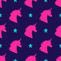 Vector seamless pattern with magical unicorn head silhouettes and stars