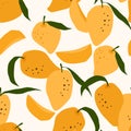 Vector seamless pattern with mango. Trendy hand drawn textures. Modern abstract design. Royalty Free Stock Photo
