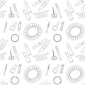 Seamless pattern of manicure and pedicure tools on a white background