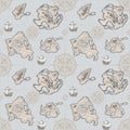 Vector seamless pattern map with hand-drawn islands Royalty Free Stock Photo