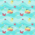 Vector seamless pattern with marine animals and pirate accessories