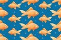 Vector seamless pattern, cartoon marine goldfish swimming in the water