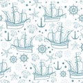 Vector seamless pattern on the marine-themed. Sailboats.