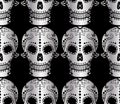 Vector seamless pattern of metal sugar skull with doodle elements Royalty Free Stock Photo