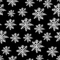 Vector seamless pattern, minimalist white invers snowflake on white background, simple pattern, different sizes, black