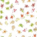 Vector seamless pattern with mixed fruits on a white background. Royalty Free Stock Photo