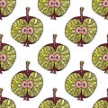 Vector seamless pattern of modern geometric fruits. Apples. Exotic summer background. . Healthy vegetarian food.