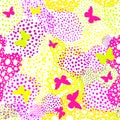 Abstract seamless background of dots and circles. Print for fabric with butterflies . Vector illustration Royalty Free Stock Photo