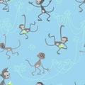 The vector seamless pattern with monkeys