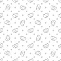 Vector seamless pattern of monochrome flowers may lily in Scandinavian style hand drawn on a white background. Cartoon style Use f Royalty Free Stock Photo