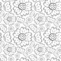 Vector seamless pattern of monochrome flowers may lily and sunflowers in Scandinavian style hand drawn on a white background. Use Royalty Free Stock Photo