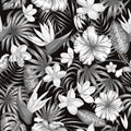 Vector seamless pattern of monochrome tropical leaves Royalty Free Stock Photo