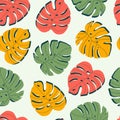 Vector seamless pattern of monstera leaves
