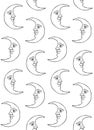 Vector seamless pattern of moon with face