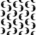 Vector seamless pattern of moon with face