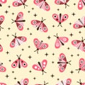 Vector seamless pattern of moth. Stylized butterflies pink color on a yellow background