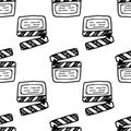 Vector seamless pattern from Movie clapperboard doodle. a hand-drawn movie firecracker element is an isolated black contour