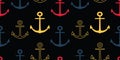 Vector colorful anchors on black background repeat seamless pattern