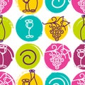 Vector seamless pattern with multicolor wine bottle, glass and g Royalty Free Stock Photo