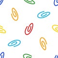 Vector seamless pattern with multicolored paper clips on a white background Royalty Free Stock Photo