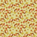 Vector seamless pattern with mushrooms and autumn/fall leaves.