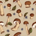 Vector seamless pattern of mushrooms Hand drawn vector illustration Royalty Free Stock Photo