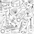 Vector seamless pattern of musical instruments. Royalty Free Stock Photo